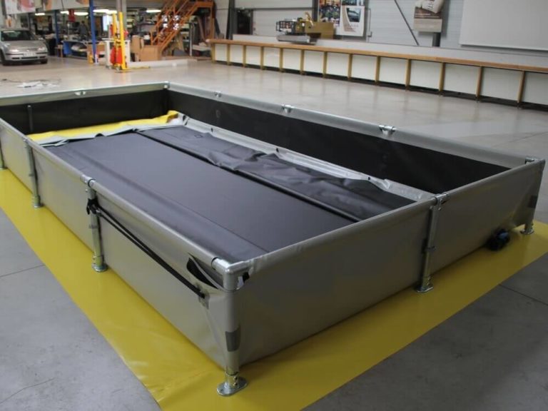 
mobile Trafo-Ölauffangwanne für die temporäre Lagerung von Mittelspannungs- und Hochspannungstransformatoren